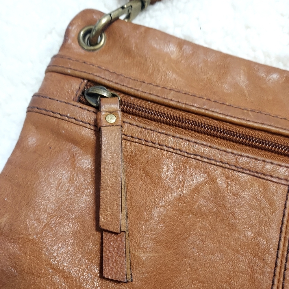Fossil Sasha Floral Tooled Stitched British Tan Leather Crossbody Bag Boho - Picture 4 of 16